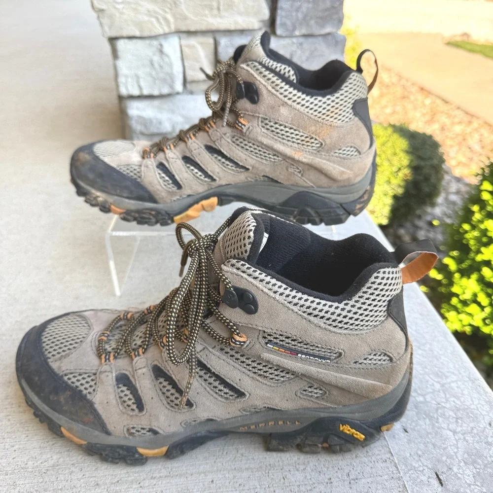 Merrell Moab Mid Ventilator Mens 9 Walnut Brown Suede Hiking Boots J86593 Vibram